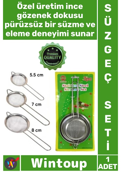 Süzgeç Paslanmaz Çelik Mutfak Ekipmanı Dayanıklı İnce Gözenekli Profesyonel Metal 3 Boy Süzgeç Seti Çok Renkli