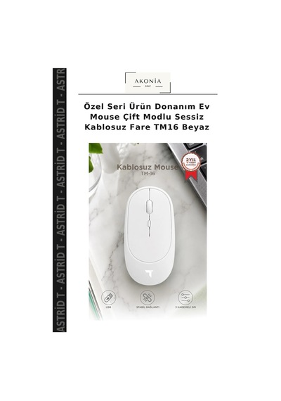 Özel Seri Ürün Donanım Ev Mouse Çift Modlu Sessiz Kablosuz Fare Tm16 Beyaz