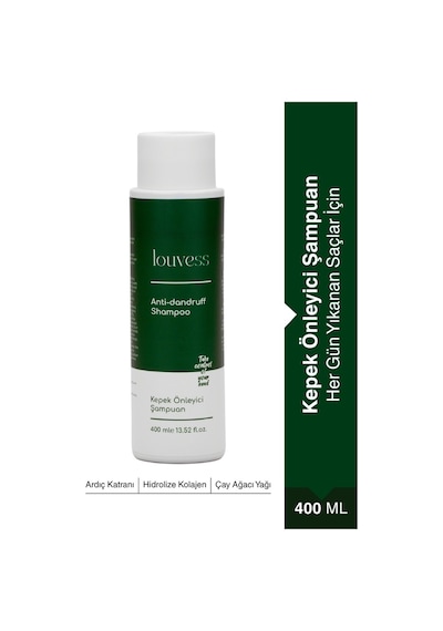 Louvess Kepek Önleyici Şampuan Çay Ağacı ve Ardıç Katranı İle Güçlendirilmiş Kepek Karşıtı Şampuan 400 ML
