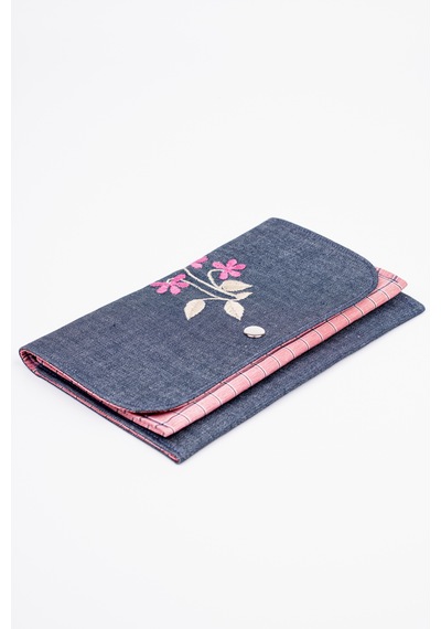 Fabric Craft Bag Kadın Kumaş Cüzdan Nakışlı Pembe - Mavi