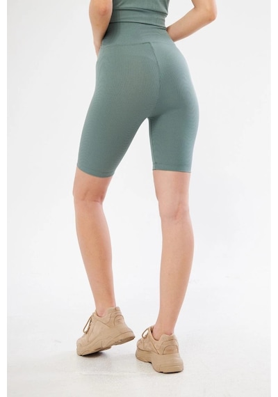 Yüksek Bel Fitilli Biker Baskılı Şort - Mint Yeşili