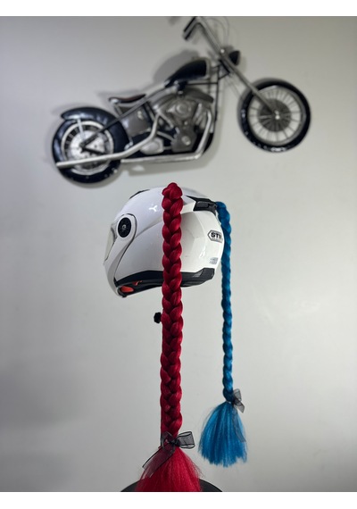 Motor & Motosiklet Harley Quinn Kırmızı Petrol Mavi Çift Örgü Saç Kask Dış Aksesuarı Diğer