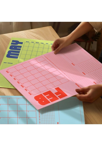 Tarihsiz Aylık Planlayıcı Takvim, Retro Organizer Planlayıcı Çok Renkli