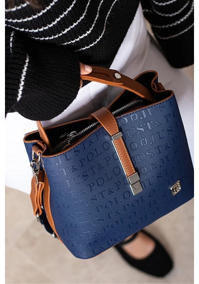 Just Polo Kadın Su Geçirmez Şık El & Omuz Çantası Ve Cüzdanı Kombin Shopper Lacivert - Taba