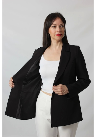 Moda Berray 1904 Siyah Fermuarlı Cep Aksesuarlı Kadın Büyük Beden Blazer Ceket Siyah