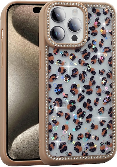 Apple Uyumlu iPhone 14 Pro Max Kılıf Taşlı Ve Simli Tasarım Mkst Azra Kapak - Gold Altın