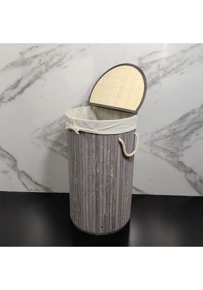 Tr El Yapımı Hasır Katlanır Çamaşır Sepeti Yuvarlak 55 Litre 35cm 35cm 61cm , Doğal Malzemeden Üretilmiş Çam Diğer
