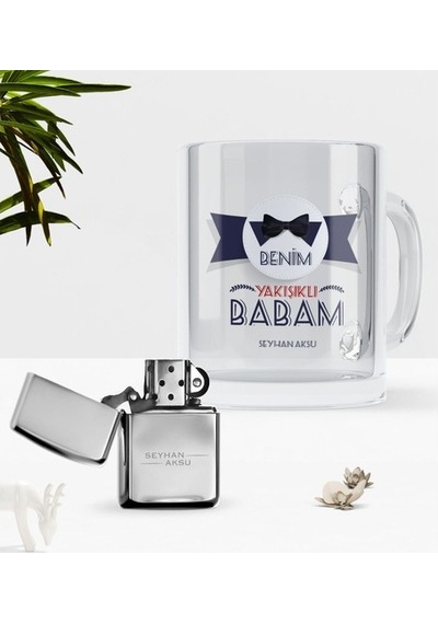 Kişiye Özel Benim Yakışıklı Babam Cam Kupa Bardak Benzinli Metal
