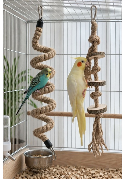 Mivra Pets 2'li Kuş Oyuncak Seti 90 Cm Esnek Tünek + Kemirme