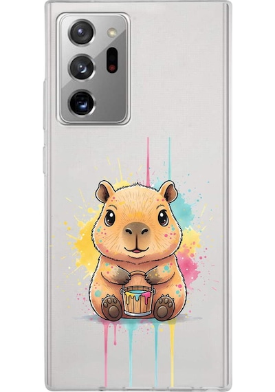 Samsung Galaxy Note 20 Ultra İle Uyumlu Splash Kapibara Tasarımlı Şeffaf Silikon Kılıf Şeffaf