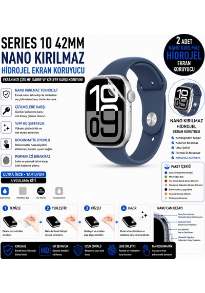 Apple Watch Series 10 42mm Uyumlu Nano Jel Ekran Koruyucu 2 Adet Darbe Emici Tpu Film