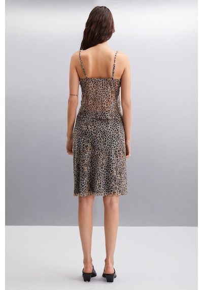 Ethıquet Inert Kadın Leopar Desenli Slim Fit Astarlı Leopar Desenli Etek