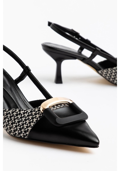 Suins Lady Model Kadın Stiletto İki Renk Ayakkabı 7 Cm Siyah