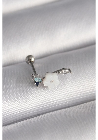 Ceylan Adam 316l Çelik Gümüş Renk Zirkon Taş Detay Beyaz Çiçek Model Tragus Piercing Çok Renkli