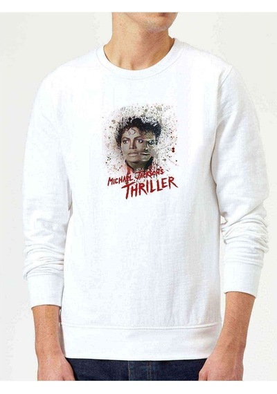 Kit Michael Jackson Baskılı Beyaz Erkek Örme Sweatshirt