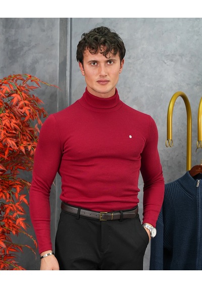 Modefendi Slim Fit İtalyan Kesim Tam Balıkçı Boğazlı Kazak Kırmızı