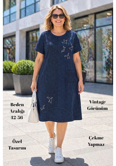 Cedy Denim Cedy Denım - Kadın Büyük Beden Taş Detaylı Rahat Kalıp Günlük Elbise Lacivert Cedy Denim Cedy Denım - Kadın Büyük Beden Taş Detaylı Rahat Kalıp Günlük Elbise Lacivert