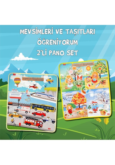 2 Set - 36 Parça Tox Mevsimler ve Taşıtları Öğreniyorum Keçe Cırt