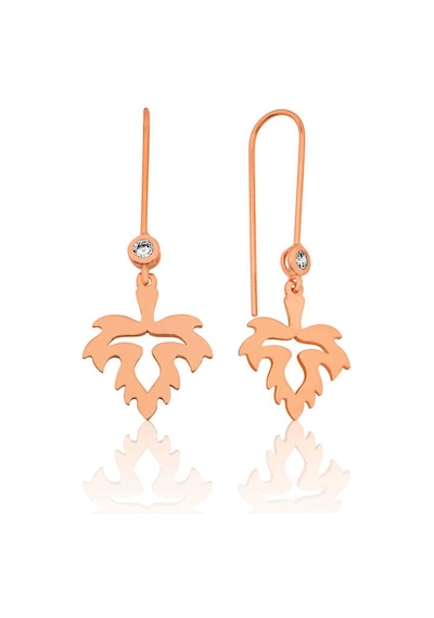 Gümüş Yaprak Sallantılı Küpe Rose