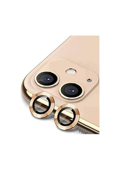 Apple Uyumlu iPhone 11 Metal Çerçeveli 2'li Kamera Lens Koruyucu-gold