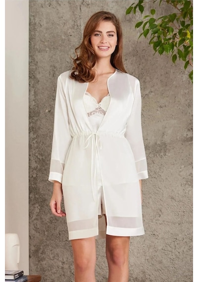 Pierre Cardin 7035 Kadın Dantelli Saten 4'lü Set-ekru