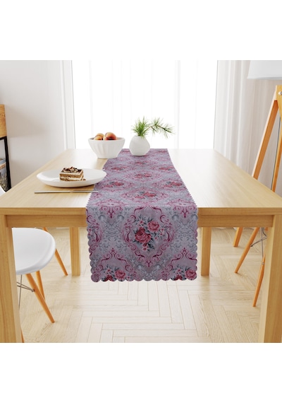 Çiçek Desenli Kahve Turuncu Kadife Dokulu Runner 40x180