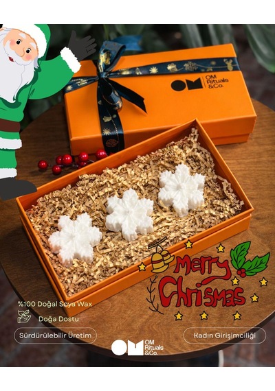 Yeni Yıl Hediyesi 3'lü Kar Tanesi Mum %100 Soya Wax Beyaz