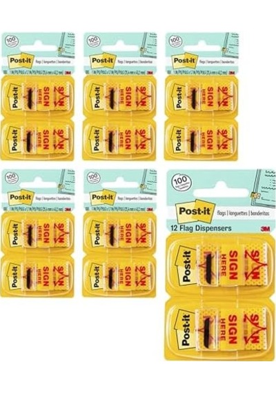 Post-it Mesaj "sign Here" Bayrakları Değer Paketi, 50/dispenser, 12 Dispenser/paket, 1" Geniş, Sarı 680-sh12