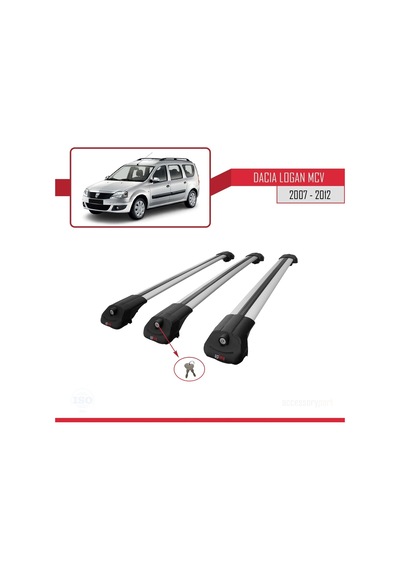 Dacia Logan Mcv 2007-2012 Arası İle Uyumlu Ace-1 Ara Atkı Tavan Barı Gri 3 Adet Bar