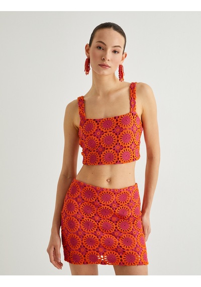 Koton İşlemeli Askılı Crop Büstiyer Pembe Desenli 4sak10046pk Pembe Desenli