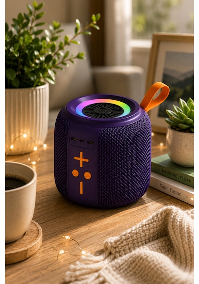 Taşınabilir Bluetooth Hoparlör 6w Güçlü Ses, Rgb Led Işık, 1500 Mah Batarya, Tf Kart Destekli Kablosuz Mini Hoparlör