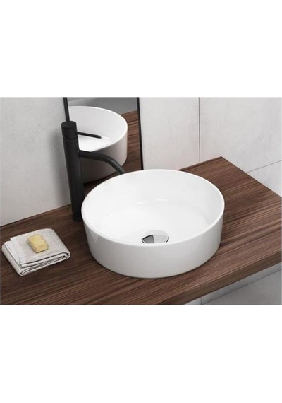Tezgah Üstü Set Üstü Lavabo 45 Çap Yuvarlak Quarter Bath Round Line Beyaz