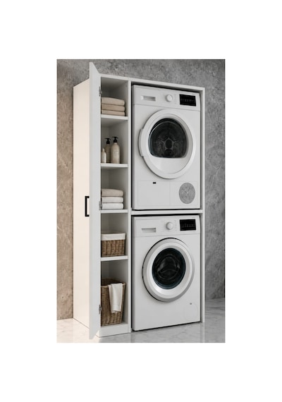 Rudu Sera Çamaşır Ve Kurutma Makinesi Dolabı, Banyo Dolabı 92x65x184 Cm 1 Kapaklı 5 Raflı-beyaz Rudu Sera Çamaşır Ve Kurutma Makinesi Dolabı, Banyo Dolabı 92x65x184 Cm 1 Kapaklı 5 Raflı-beyaz