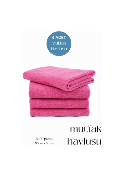 4 Adet Mutfak Havlusu El Yüz Havlusu Pembe