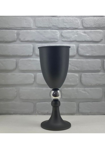 Modern Dekoratif Siyah Krom /altın Toplu Metal Yüksek Ayaklı Vazo Siyah