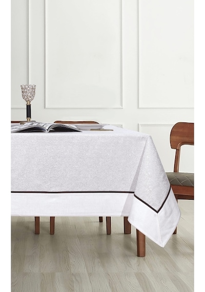 Tropik Home Pamuklu Bordürlü Biyeli Lüks Masa Örtüsü 160x260 CM Beyaz