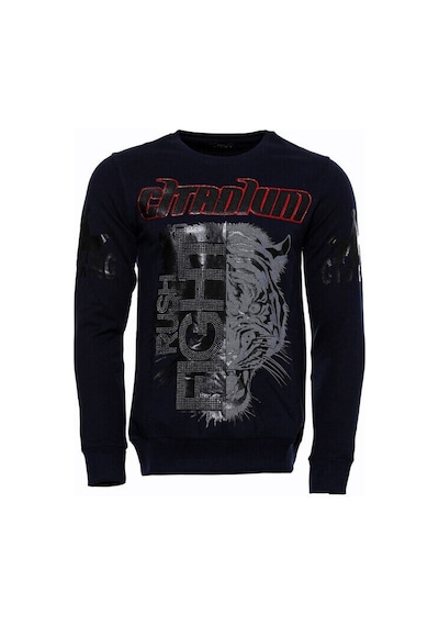 Lacivert Taşlı Baskılı Desenli Sweatshirt - Wessi Siyah