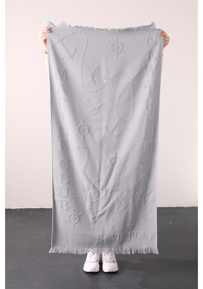 Tr Trend%100 Pamuk Kabartmalı Plaj Havlusu - Gri, 70x145 Cm, F1718 Diğer