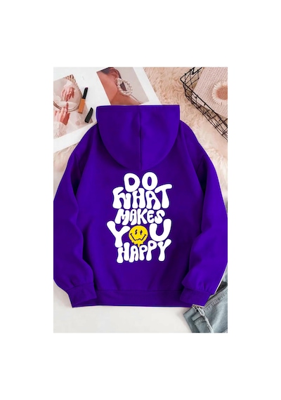 Blackjack Giyim Kadın Do What Baskılı Kapüşonlu Sweatshirt Mor