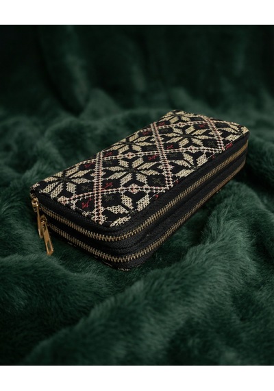 Zaytoon Filistin Geleneksel Gold Nakışlı Çift Fermuarlı Kadın Büyük Cüzdeni 20x10 Cm A100028 Gold