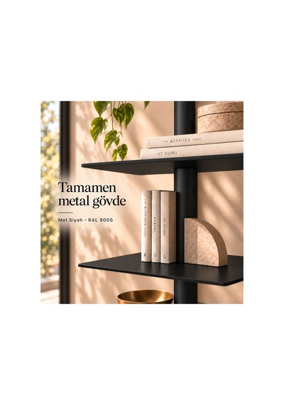 Axis 8 Raflı Metal Kitaplık Modern Tasarım Dikey Dekoratif Kitaplık Siyah - 935176049 Siyah