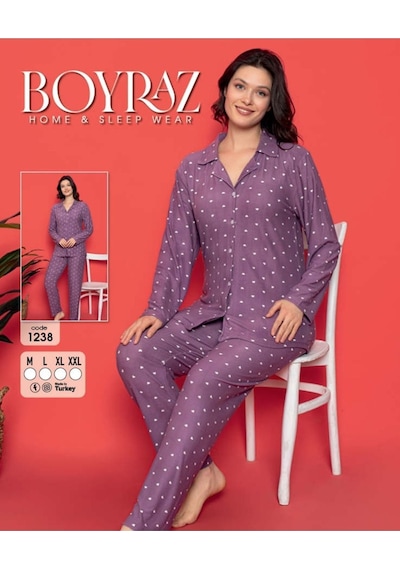 Boyraz Gömlek Yaka Pijama Takım Mor