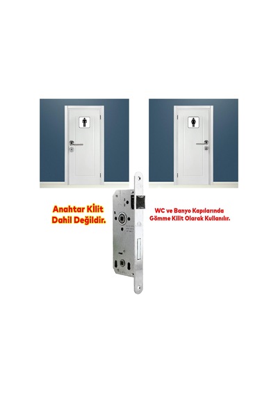 Hok Kapı Ekstra Gömme Kilit Wc Banyo Kilidi Oval Köşeli Et-40m 40 Mm