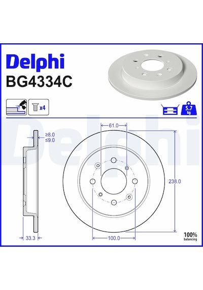 Honda Jazz 1.4 2008-2014 Delphi Arka Disk 238mm Takım L13z