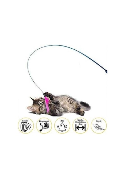 Teleskopik Tüylü Zilli Kedi Oltası
