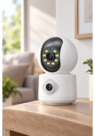 2 Adet Çift Lensli İç Mekan Wi-fi Kamera 2 Mp + 2 Mp Çift Lens, 2.4 Ghz Kablosuz Ev Ofis Bebek İzleme, Dual Lens Camera Sarı