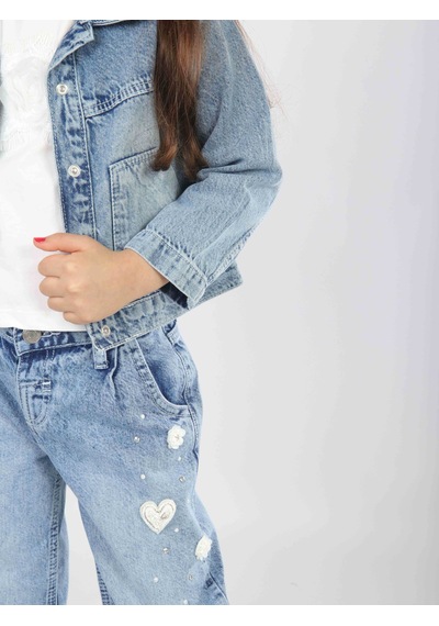 Xo Kids Kız Çocuk 3lü Alt Üst Jean Takmı 1-4 Yaş Set0481 Mavi