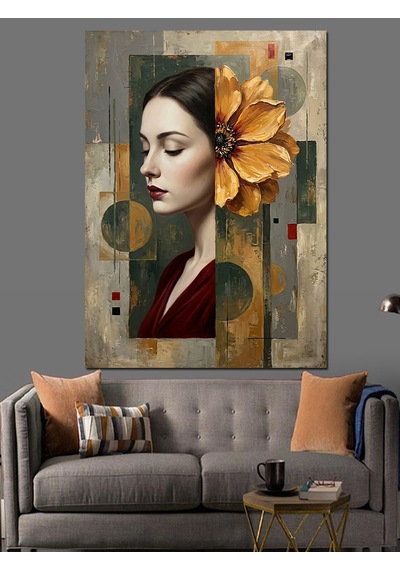 Çiçekli Yüz Maskeli Modern Kadın Dekoratif Kanvas - Mdf Ahşap Tablo