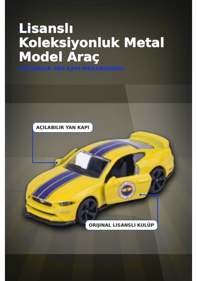 1 Adet Sarı-lacivert 1:64 Die-cast Metal Model Araba 7.5 Cm Fenerbahçe Koleksiyon Bx-313390