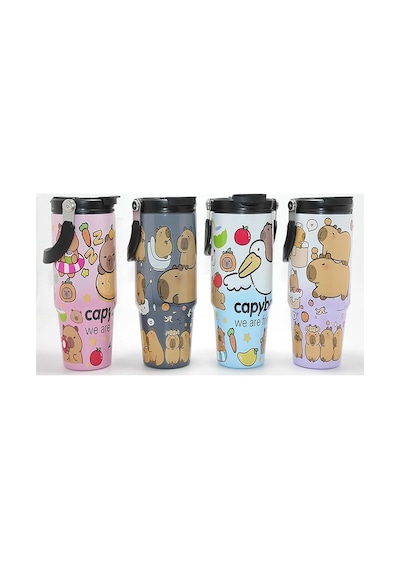 Capybara Desenli Isı Muhafazalı Pipetli Dev Çelik Kupa Tumbler Alk4431 Evimdeyokyok Çok Renkli